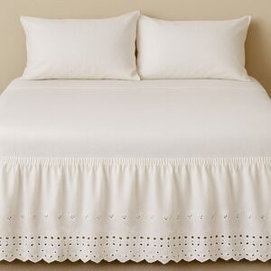 Vtg Springmaid White Eyelet Bed Skirt Full Double 54x76 Scalloped Lace 17" Drop